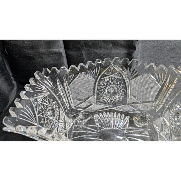 VTG American Brilliant Cut Glass Bowl Oval Footed Prescut Star 13" RARE! - Picture 9 of 11